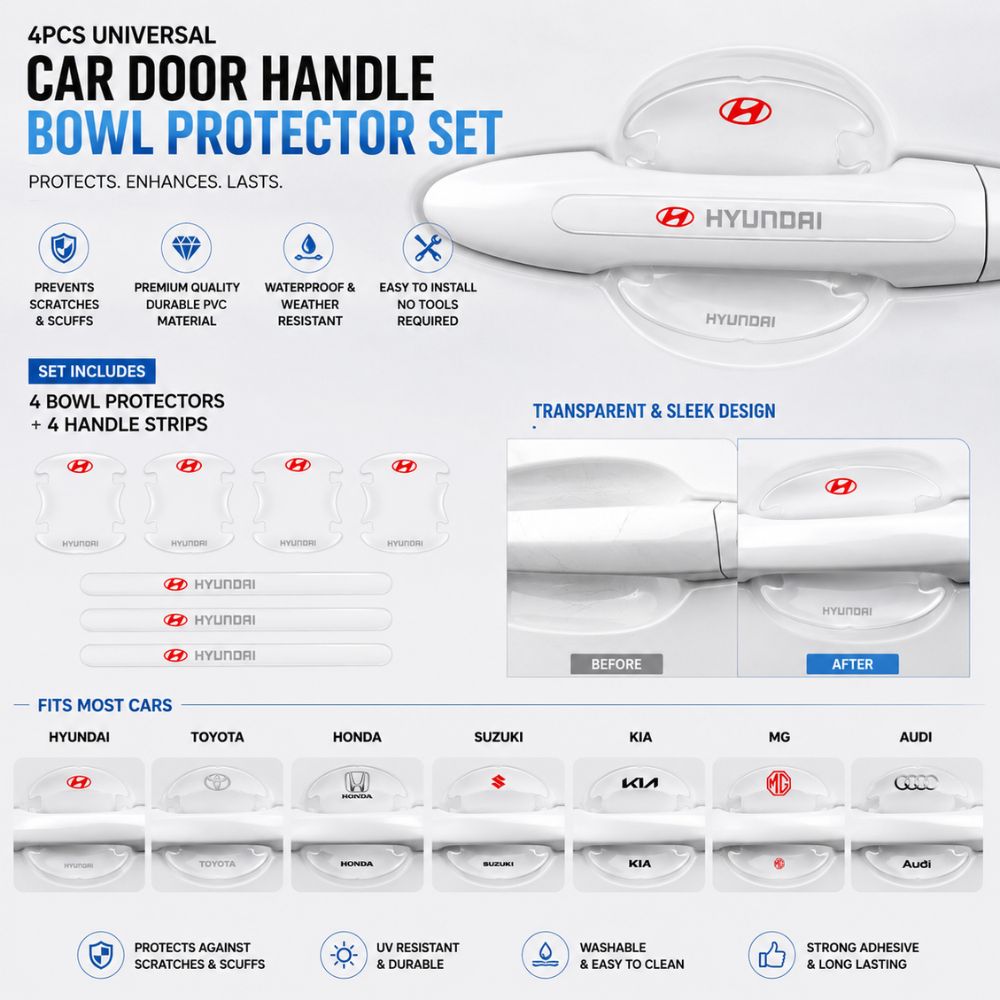4PCS car door handle bowl protector set
Transparent door handle scratch protector
Car handle protection film for vehicles
Door handle bowl protector set | Carbro.pk
Car door handle scratch guard