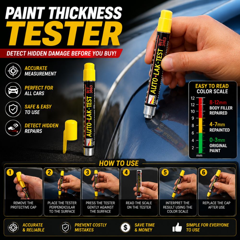 Auto paint thickness tester pen in Pakistan
Car paint inspection tool for used vehicles
Paint thickness checker pen for cars
Vehicle paint tester tool | Carbro.pk
Used car inspection paint tester