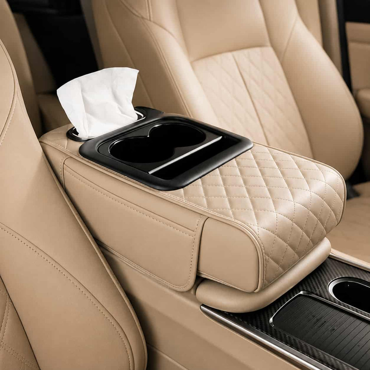 Multi-Function Car Armrest Cushion – With Cup Holder & Tissue Box | Premium Comfort & Storage Organizer