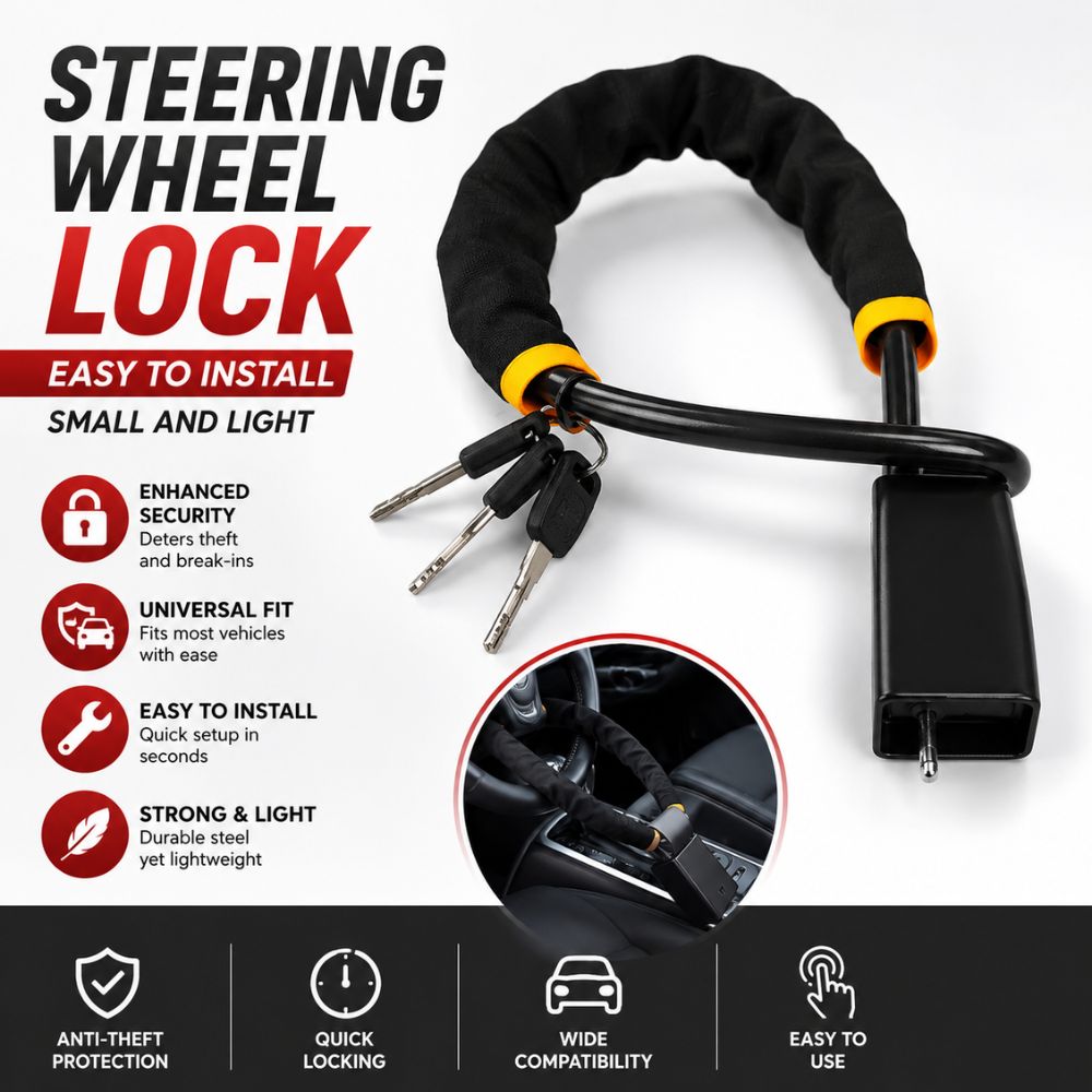 Universal steering wheel lock in Pakistan
Anti-theft steering wheel security lock
Car steering wheel lock with keys
Vehicle security lock | Carbro.pk
Universal car anti-theft lock