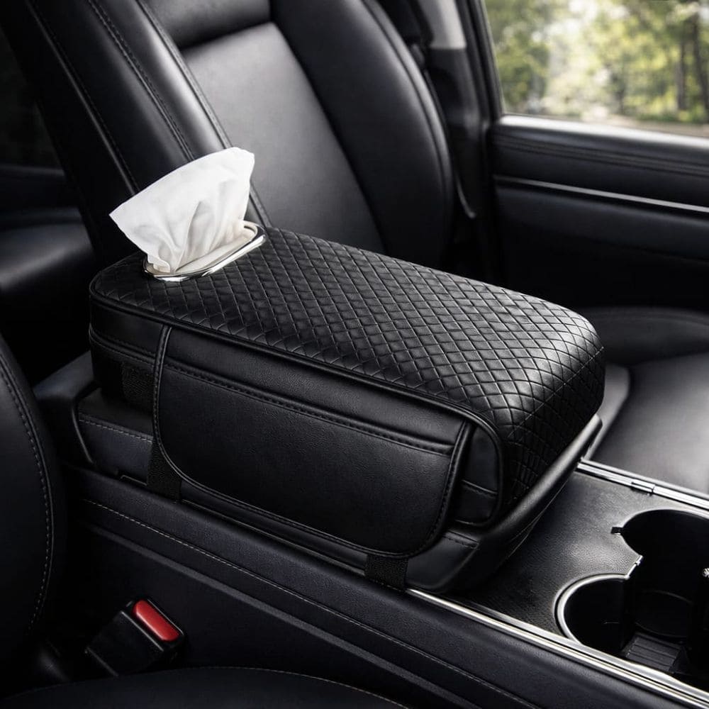 CARBRO.PK Car Armrest Cushion with Tissue Holder – Premium Soft Support | Universal Fit Car Interior Organizer - CarBro