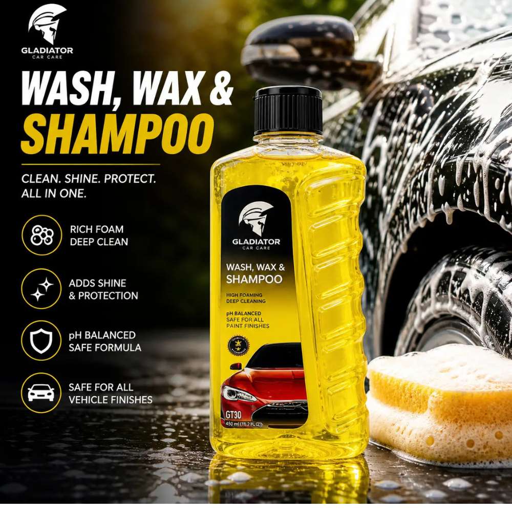 Gladiator Wash & Wax Car Shampoo 450ML – GT30 | High Gloss Car Cleaning Formula - CarBro