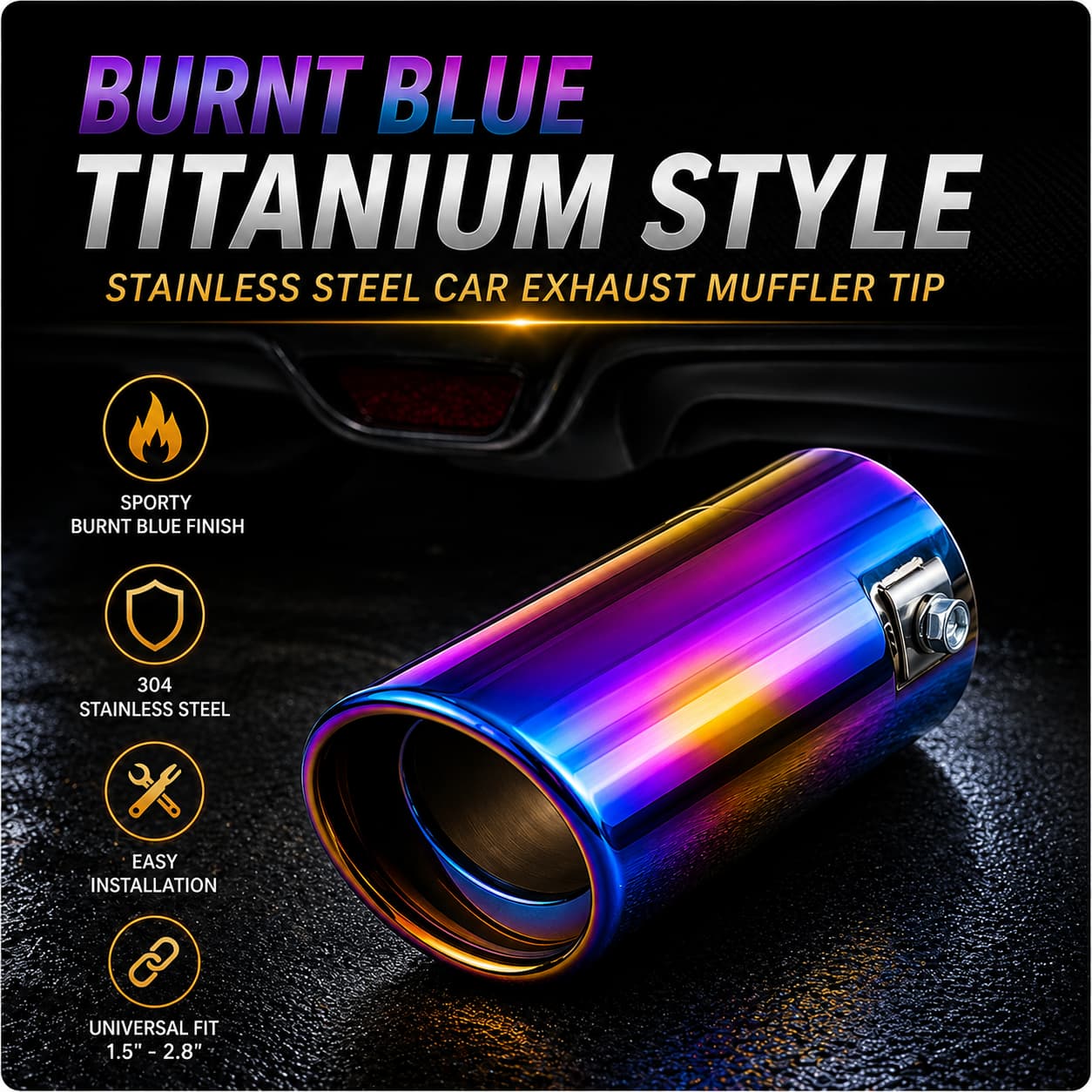CarBro Burnt Titanium Exhaust Muffler Tip – Universal Silencer Tip Sporty Look Upgrade