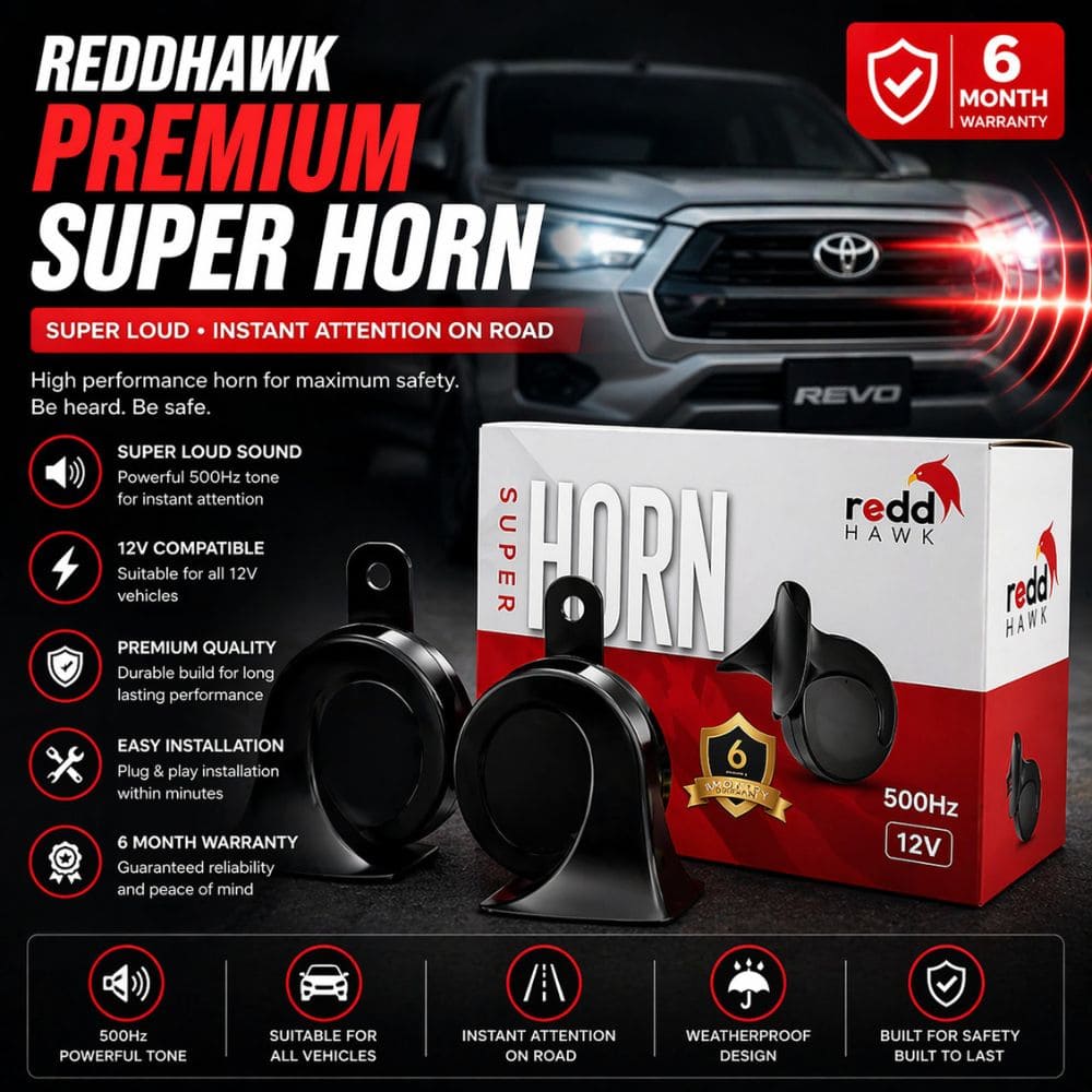 Reddhawk Premium Super Horn 12V – Loud Dual Tone 400/500Hz | Universal Car Horn (Pair) - CarBro