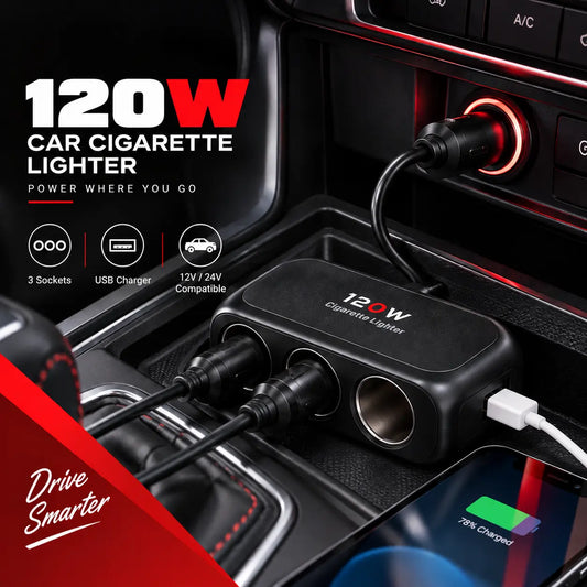 120W Car Cigarette Lighter Adapter 12V24V 3 Socket Car Power Splitter with USB Charging Port  Multi-Outlet Car Charger Adapter for Phone, GPS, Dash Cam, Accessories & Road Trips