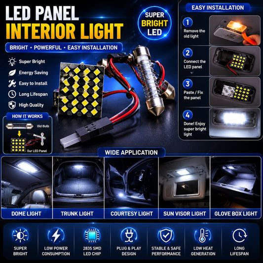 2835 SMD LED panel interior light for cars
Super bright car interior LED light
LED dome light panel for vehicles
Car cabin LED lighting upgrade | Carbro.pk
Universal LED panel interior light