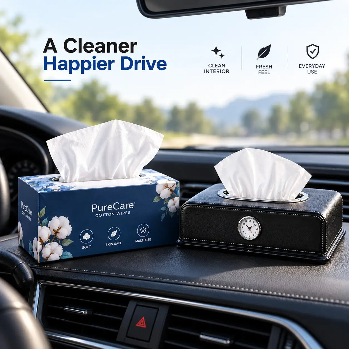 2 in 1 bundle 1 Soft & Gentle Facial Tissues and tissue box with clock