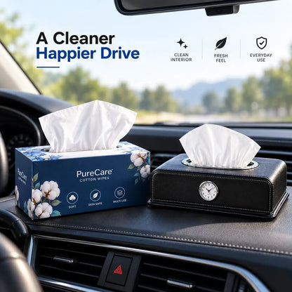 2 in 1 bundle 1 Soft & Gentle Facial Tissues and tissue box with clock