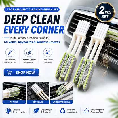 2 PCS Air Vent Cleaning Brush Set | Multi-Purpose Car AC Vent, Keyboard & Window Groove Cleaning Brush | CarBro.pk