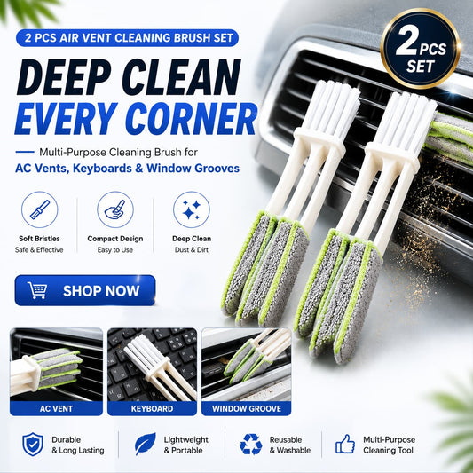 2 PCS Air Vent Cleaning Brush Set | Multi-Purpose Car AC Vent, Keyboard & Window Groove Cleaning Brush | CarBro.pk