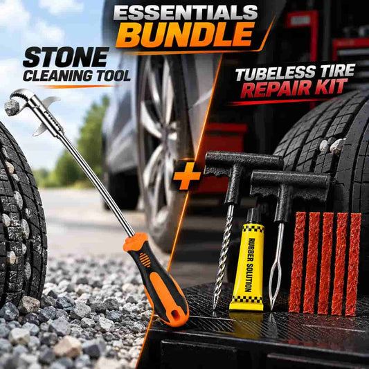 2 in 1 Car Essentials Bundle – stone cleaning tool & Tubeless Tire Puncture Repair Kit