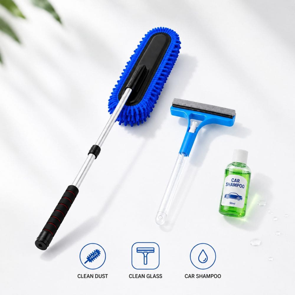 3 - In - 1 Cleaning Bundle – Spray Wiper + Extendable Microfiber Duster + Free Shampoo - CarBro