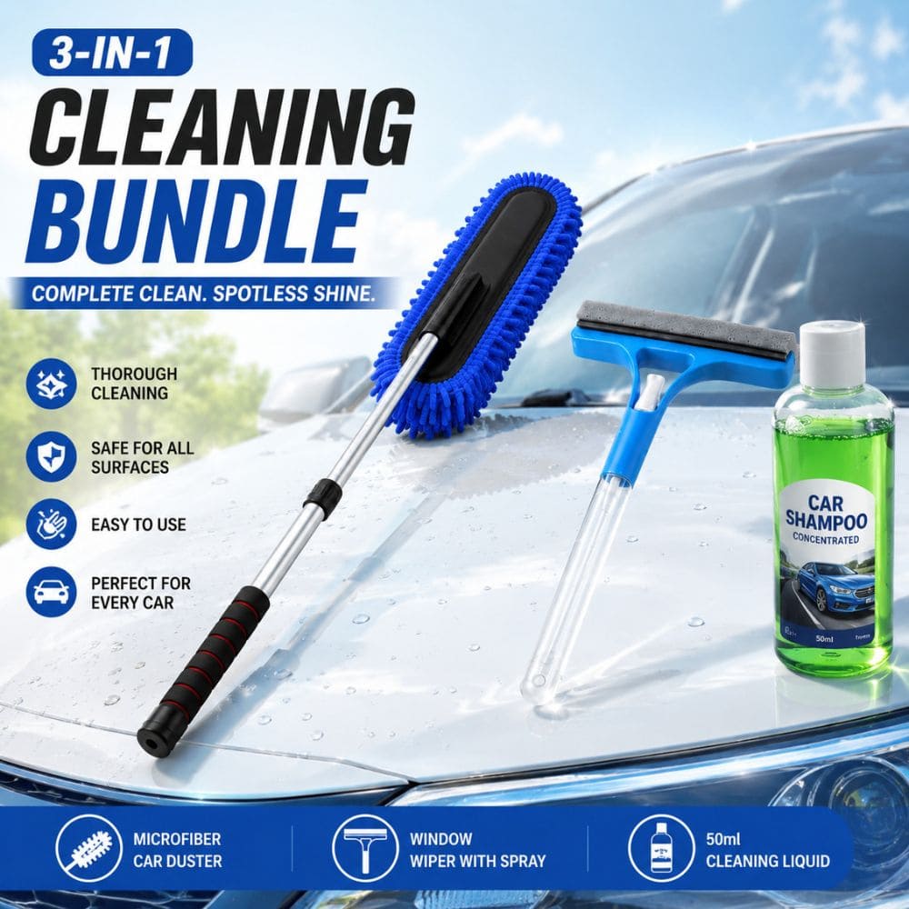 3 - In - 1 Cleaning Bundle – Spray Wiper + Extendable Microfiber Duster + Free Shampoo - CarBro