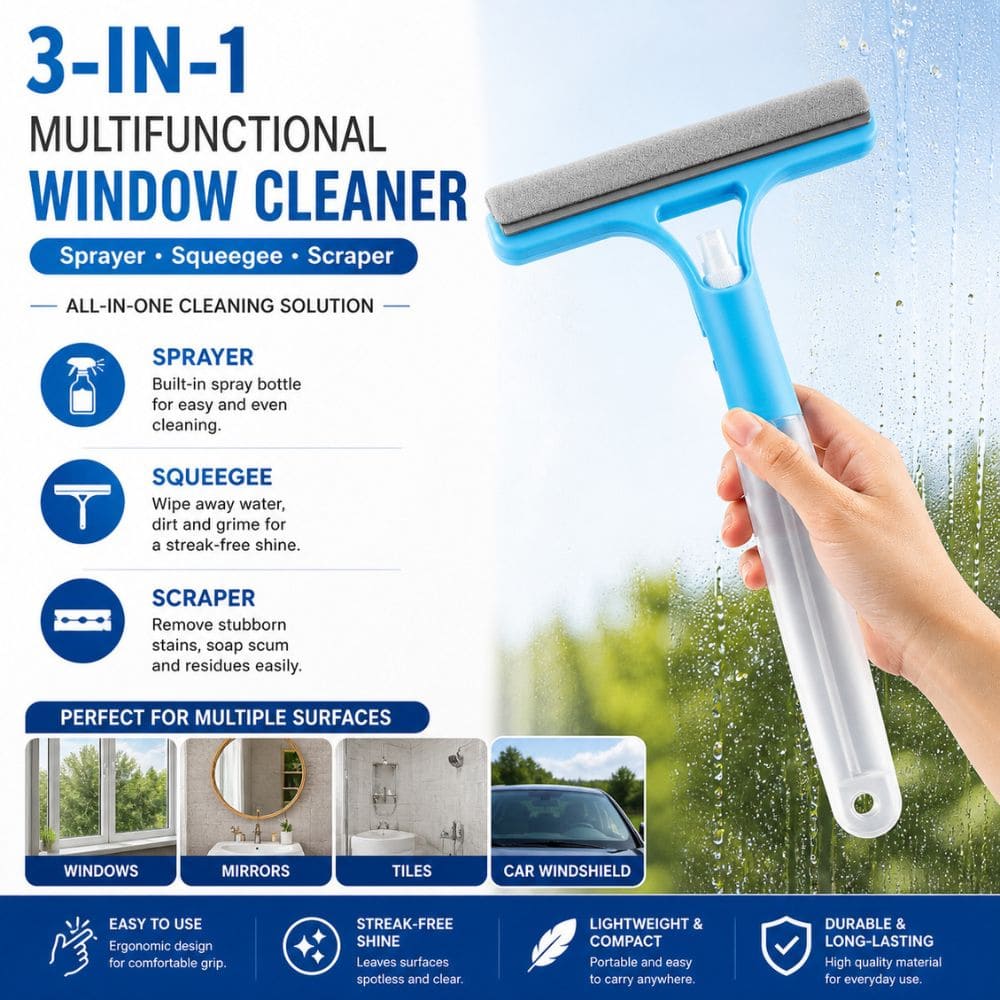 3 - in - 1 Wiper with Spray – Multifunction Wiper for Car, Bathroom & Kitchen (Spray + Sponge + Squeegee) - CarBro
