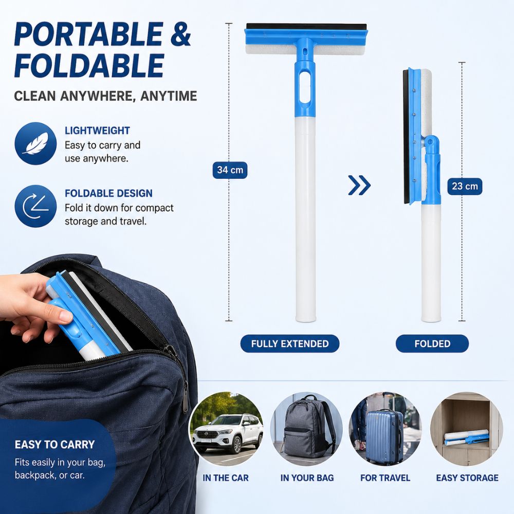 3-in-1 spray window cleaner wiper in Pakistan
Car windshield cleaning tool with spray bottle
Portable glass cleaning wiper for cars
Window cleaner and squeegee tool | Carbro.pk
Foldable spray window cleaning wiper