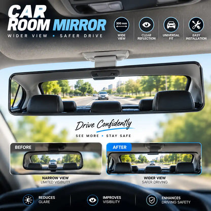 300mm Car Rear View Room Mirror | Wide Angle Panoramic Rearview Mirror for Cars | Clear Reflection, Universal Fit & Easy Installation | Plane/Curve Mirror for Wider Driving Visibility