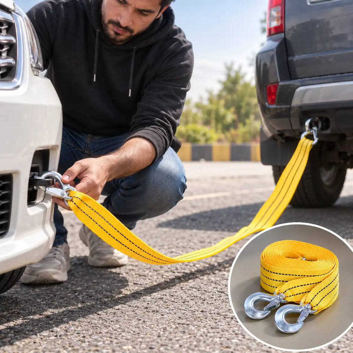 3 Meter Heavy Duty Car Tow Rope with 3 Ton Towing Capacity