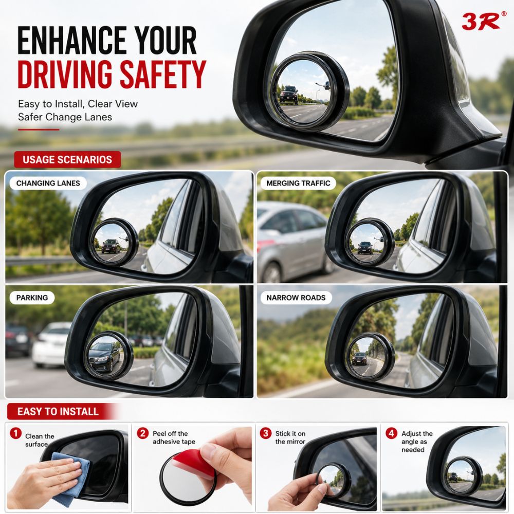 3R blind spot round mirror
Wide angle car mirror
Convex blind spot mirror
Car side mirror accessory
Blind spot safety mirror