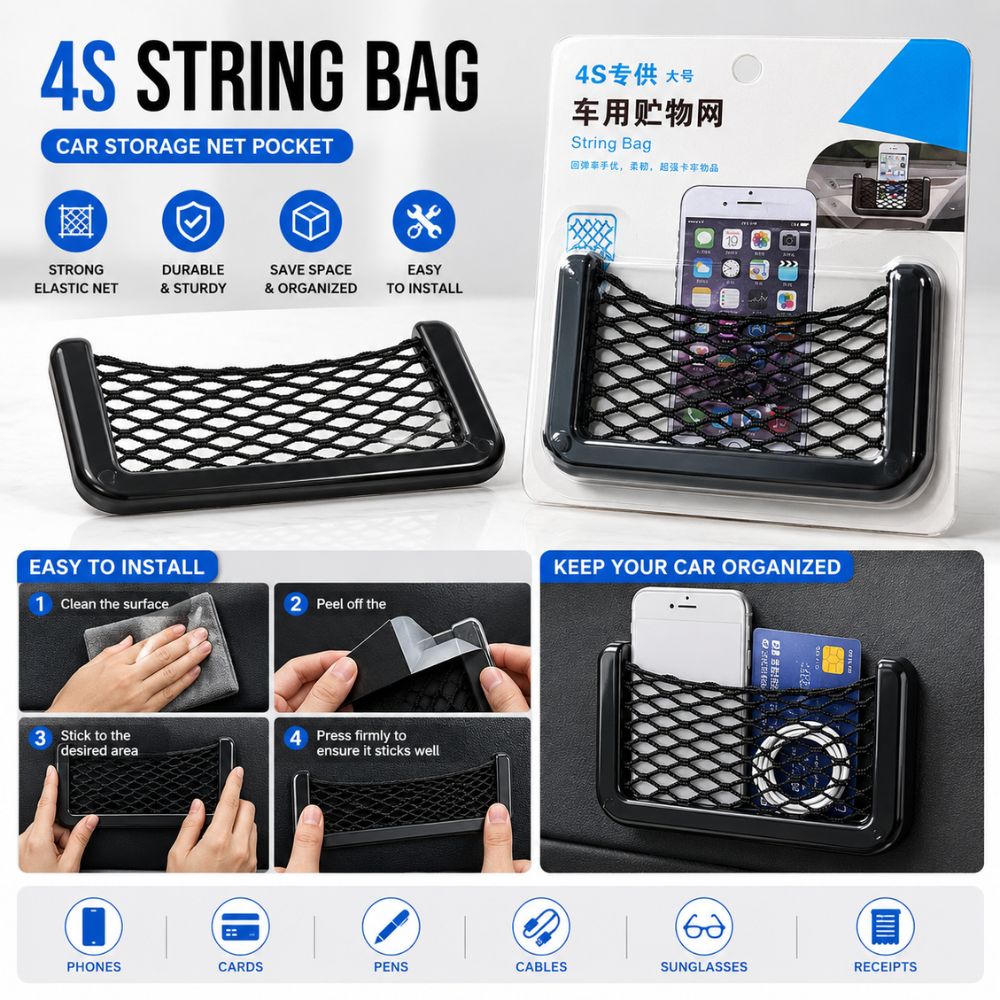 4S String Bag Car Storage Net Pocket
Car elastic mesh organizer
Dashboard storage net pocket
Car interior storage organizer
Universal vehicle net pocket