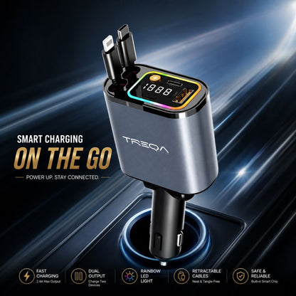 4 in 1 Fast Car Charger 120W  with retractable Cables & Starlight and RGB lights