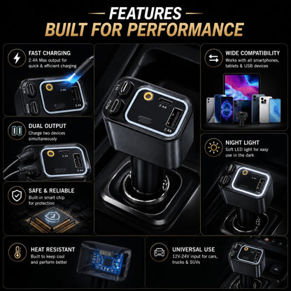 4 in 1 Fast Car Charger 120W  with retractable Cables & Starlight and RGB lights