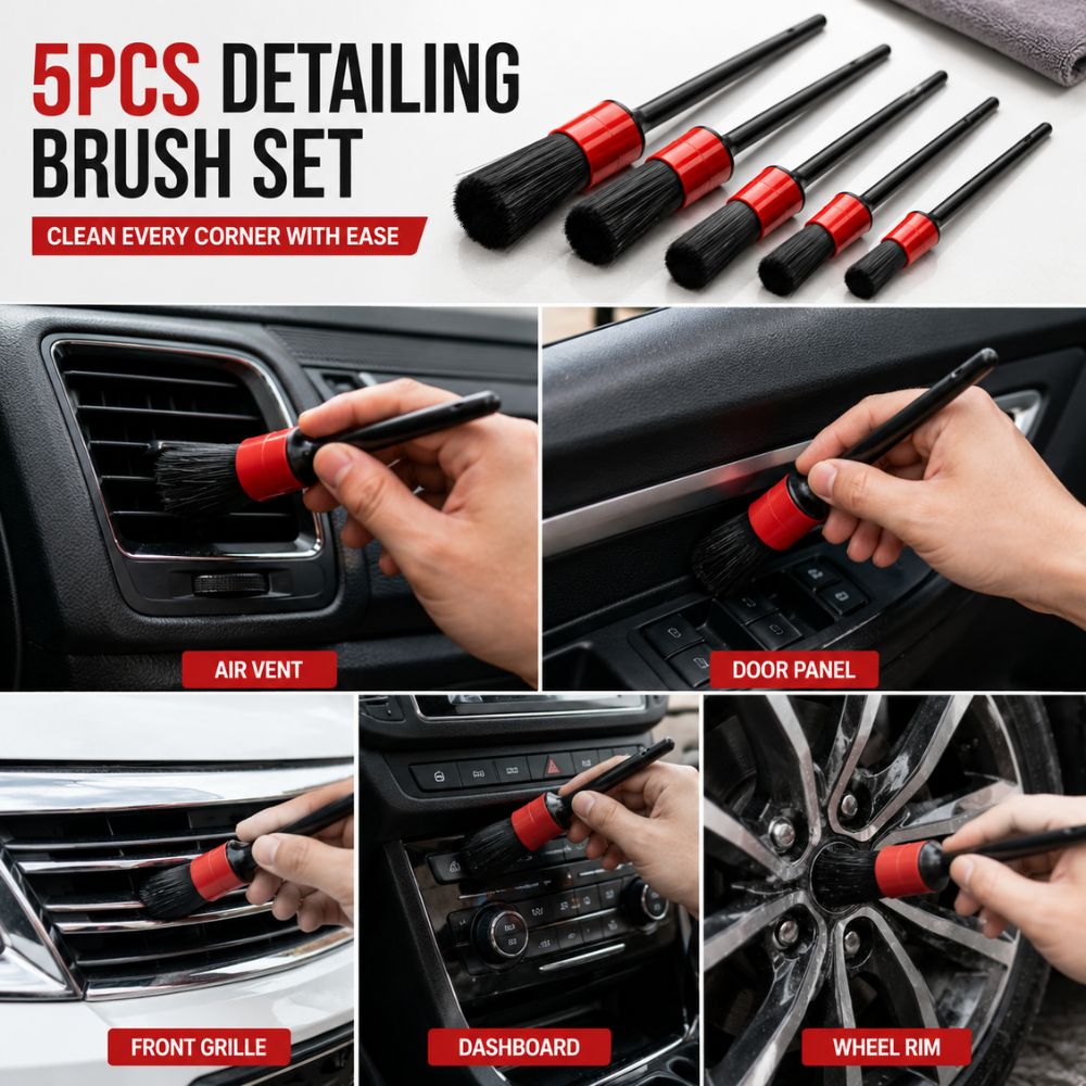 5PCS car detailing brush set
Car interior cleaning brushes
Soft detailing brush kit
Dashboard cleaning brush
Professional car detailing tools