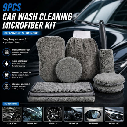 8PCS Car Cleaning Microfiber Kit – Complete Interior & Exterior Detailing Set with Mitt, Brush & Pads - CarBro