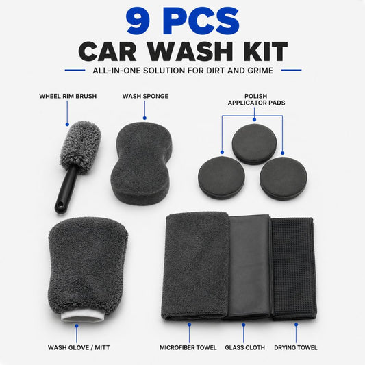 9 PCS premium car wash cleaning kit in Pakistan
Car detailing kit with microfiber accessories
Complete car cleaning kit for vehicle care
Car wash accessories set | Carbro.pk
Microfiber car cleaning kit with wheel brush