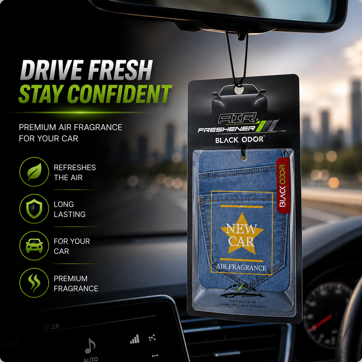 AIR Freshener Black Odor – New Car Hanging Perfume | Long Lasting Premium Car Air Fragrance