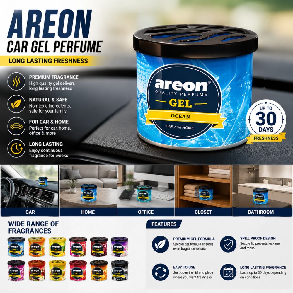 Areon Ocean Car Gel Perfume
Ocean fragrance car air freshener
Premium gel car perfume
Long lasting dashboard perfume
Areon gel air freshener for cars