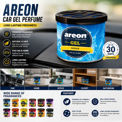 Areon Ocean Car Gel Perfume
Ocean fragrance car air freshener
Premium gel car perfume
Long lasting dashboard perfume
Areon gel air freshener for cars