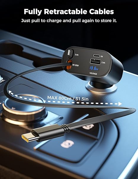 CarBro 4-in-1 Retractable Car Charger | Fast Charging Multi Cable Car Adapter