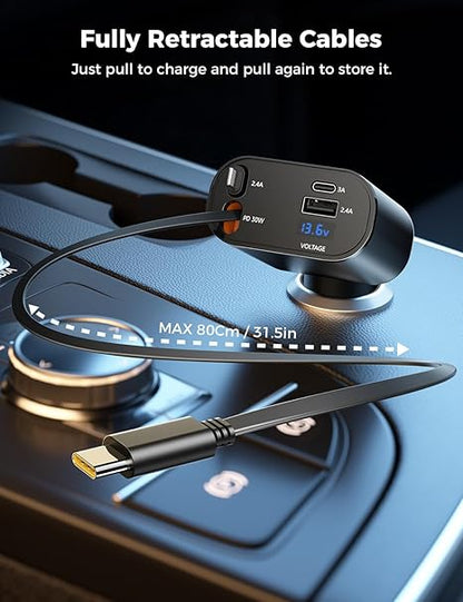 CarBro 4-in-1 Retractable Car Charger | Fast Charging Multi Cable Car Adapter