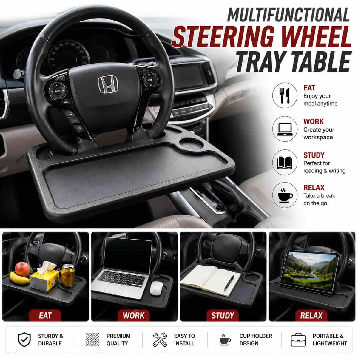Car Steering Wheel Tray | Universal Car Food & Work Tray | CarBro.pk