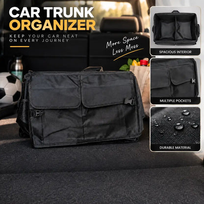 Car Trunk Organizer, Large Foldable Car Boot Storage Box with Multiple Compartments, Waterproof & Durable Cargo Organizer for Car Accessories, Cleaning Supplies, Tools, Groceries & Travel Essentials