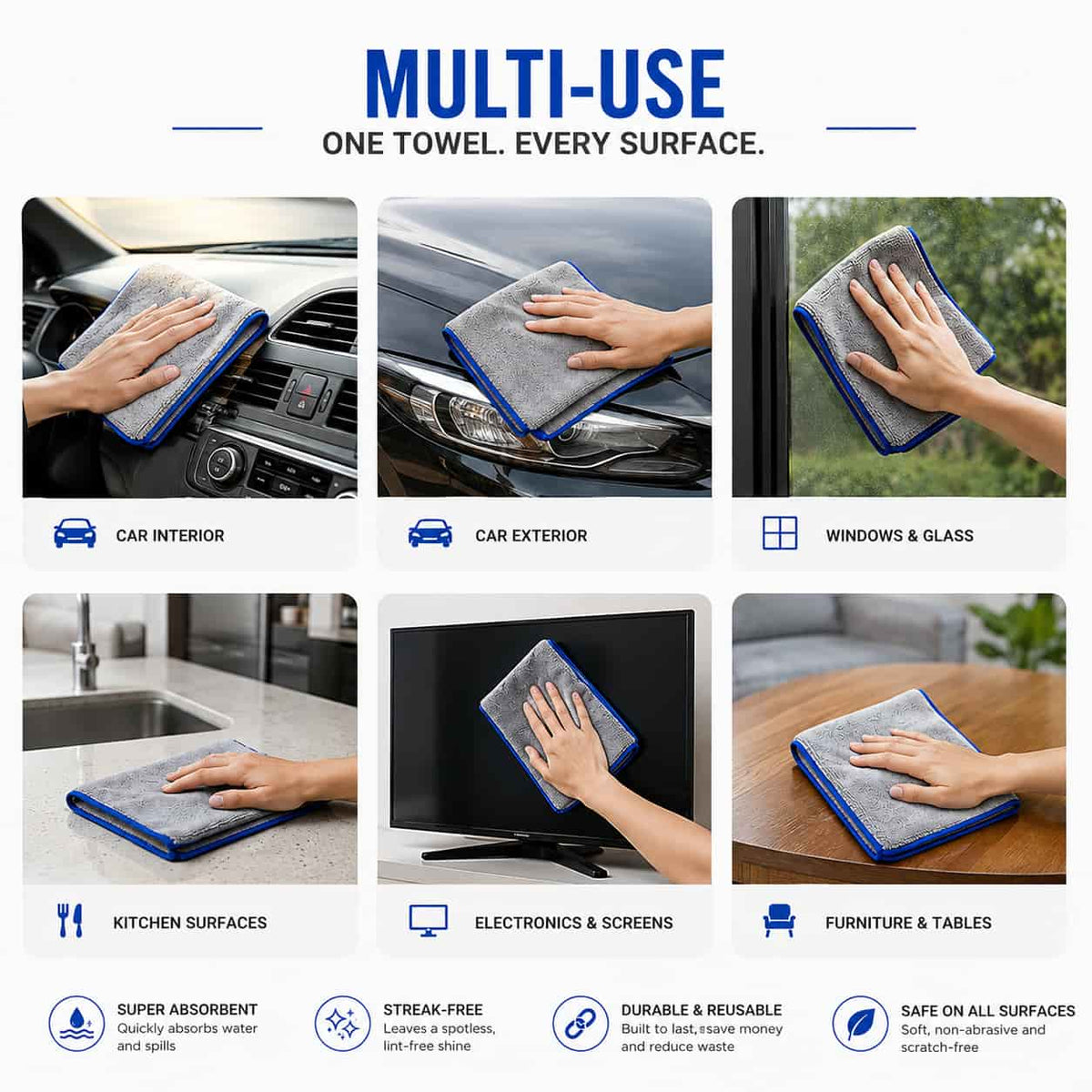 Microfiber Multi-Use Cleaning Towels – 280 GSM | 30 × 40 CM