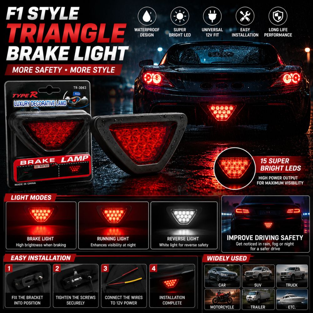 F1 style triangle LED brake light in Pakistan
Universal LED brake lamp for cars
Triangle rear brake light accessory
Bright LED car brake light | Carbro.pk
F1 racing style brake light for vehicles