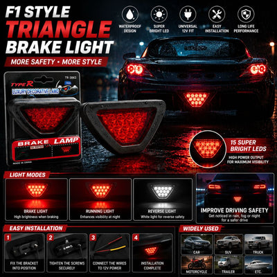 F1 style triangle LED brake light in Pakistan
Universal LED brake lamp for cars
Triangle rear brake light accessory
Bright LED car brake light | Carbro.pk
F1 racing style brake light for vehicles
