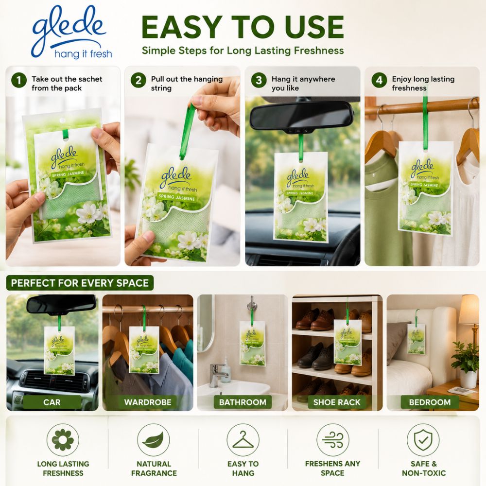 Glade Hang It Fresh Air Freshener
Long lasting hanging fragrance sachet
Car and home air freshener
Spring Jasmine air freshener
Lemon hanging perfume sachet