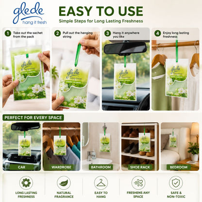 Glade Hang It Fresh Air Freshener
Long lasting hanging fragrance sachet
Car and home air freshener
Spring Jasmine air freshener
Lemon hanging perfume sachet