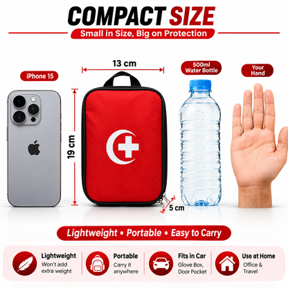 HIFAZ Drive First Aid Kit – 19 Essential Emergency Items | Compact Car Safety Kit | Travel, Home & Office Emergency Pouch