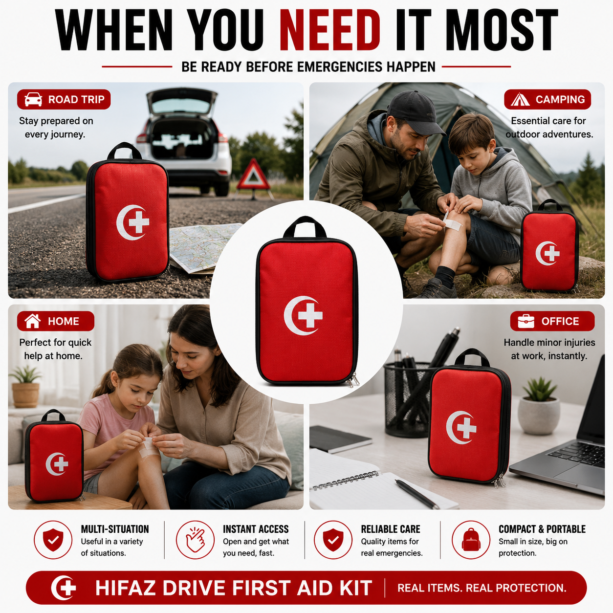 HIFAZ Drive First Aid Kit – 19 Essential Emergency Items | Compact Car Safety Kit | Travel, Home & Office Emergency Pouch