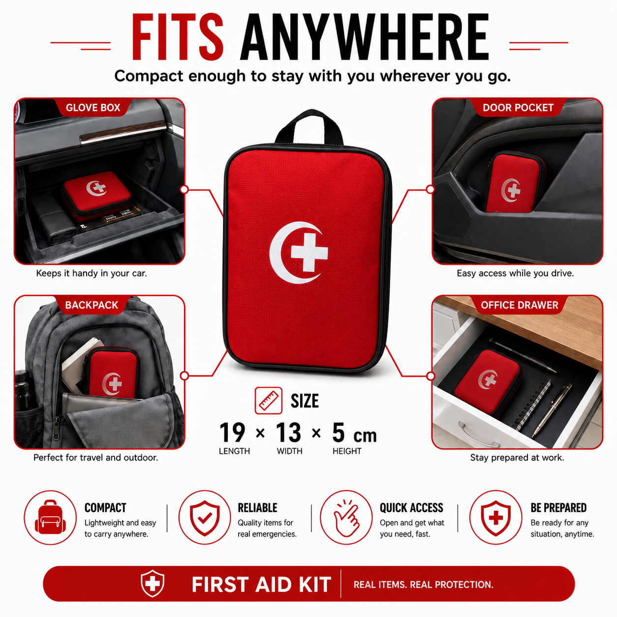 HIFAZ Drive First Aid Kit – 19 Essential Emergency Items | Compact Car Safety Kit | Travel, Home & Office Emergency Pouch