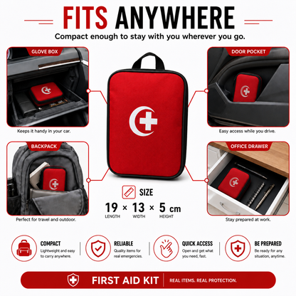HIFAZ Drive First Aid Kit – 19 Essential Emergency Items | Compact Car Safety Kit | Travel, Home & Office Emergency Pouch