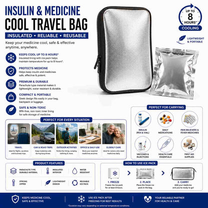 HIFAZ Insulin & Medicine Cool Travel Bag (Silver)