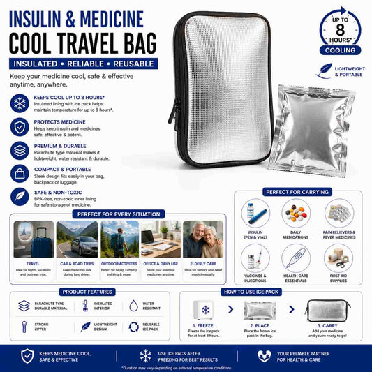 HIFAZ Insulin & Medicine Cool Travel Bag (Silver)
