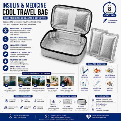 HIFAZ Insulin & Medicine Cool Travel Bag (Silver)