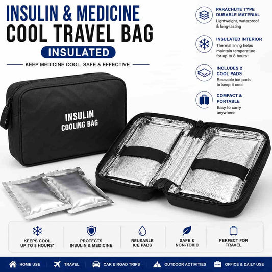 HIFAZ Insulin & Medicine Cool Travel Bag with 2 Reusable Ice Packs | Insulated Portable Medicine Carrier