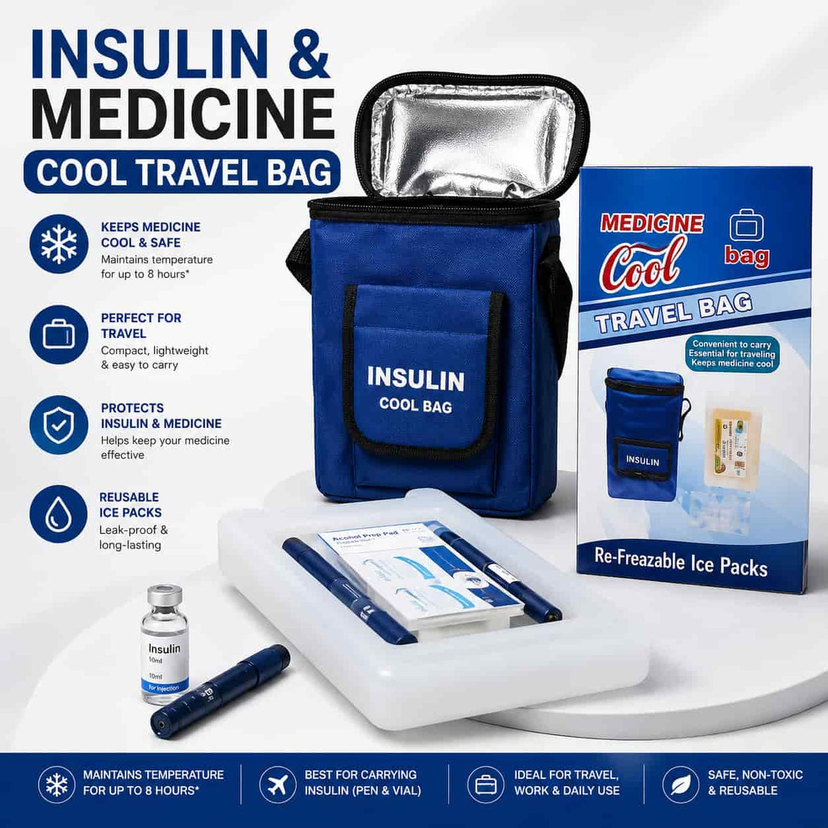 HIFAZ Insulin & Medicine Cool Travel Bag with Reusable Ice Pack | Portable Insulated Medicine Carrier