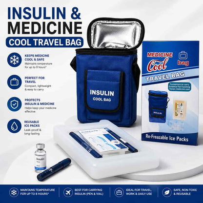 HIFAZ Insulin & Medicine Cool Travel Bag with Reusable Ice Pack | Portable Insulated Medicine Carrier